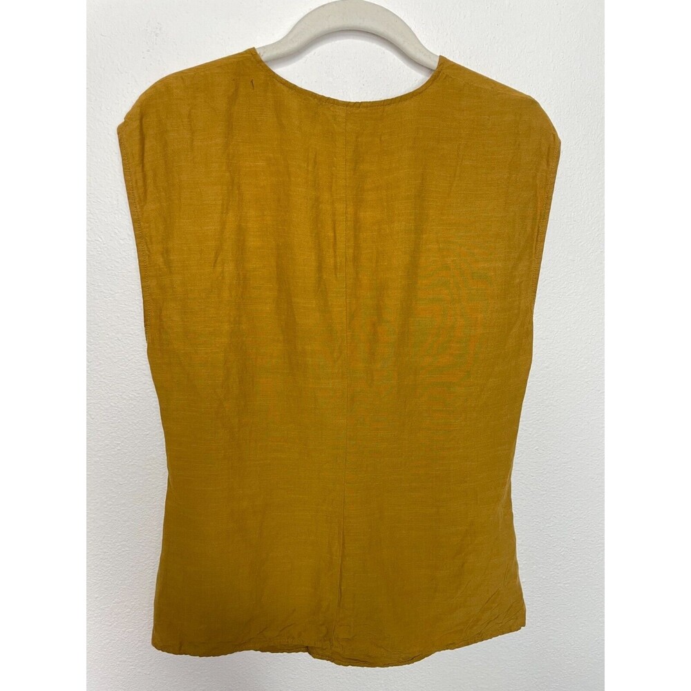 Zara Small Knotted Top Mustard Yellow V-Neck Sleeveless Linen Blend Classicore - Picture 6 of 15